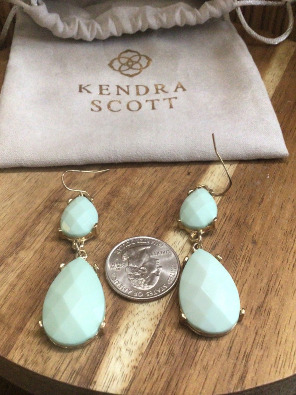 Kendra Scott mint green earrings with bag. - Picture 2 of 3